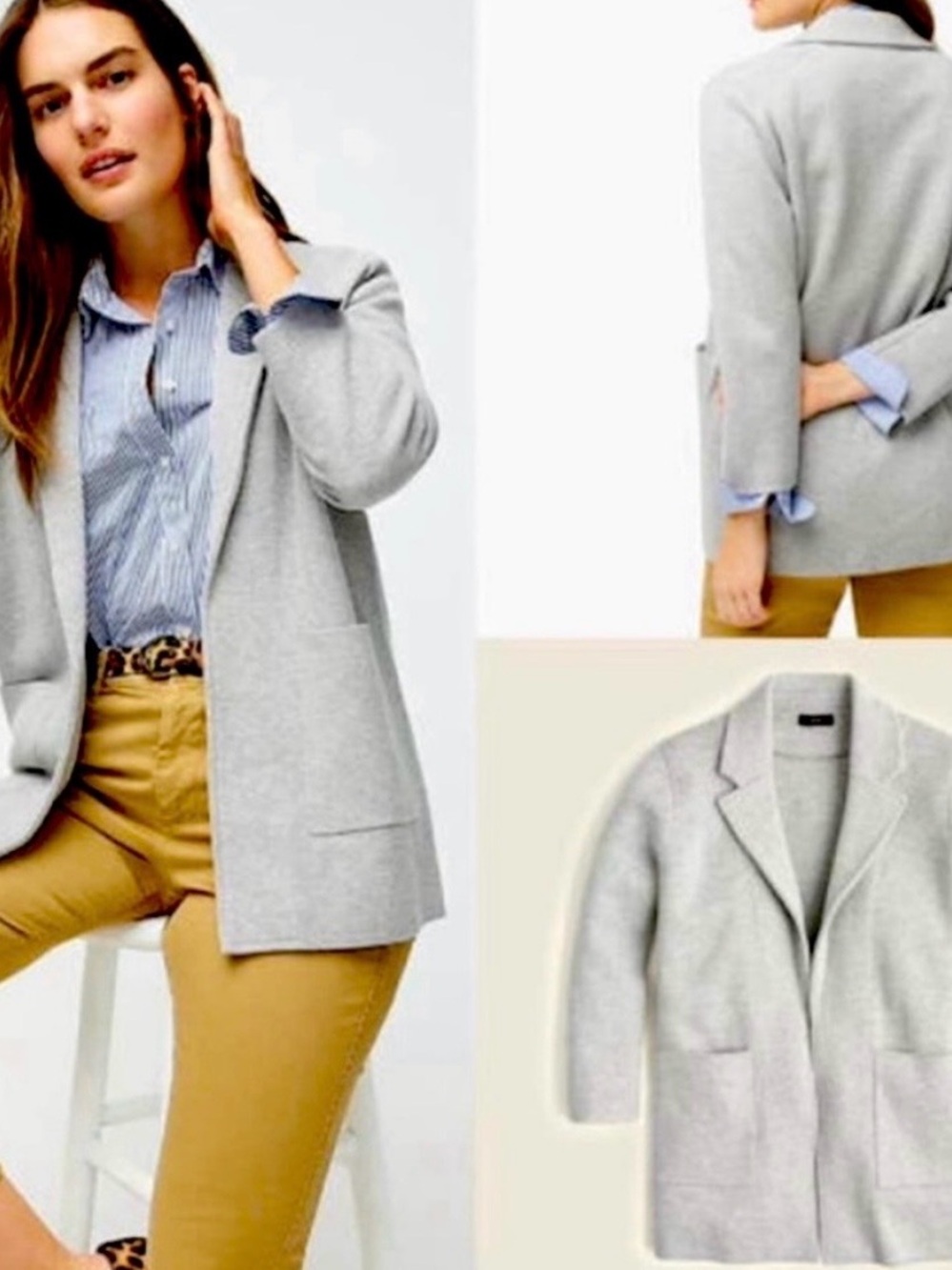 J. Crew Sophie Light Gray Open-Front Women's Cardigan Blazer
